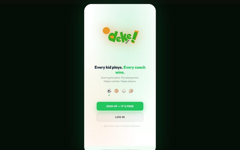 The Deke splash screen on a phone: the Deke logo and Every kid plays. Every coach wins.