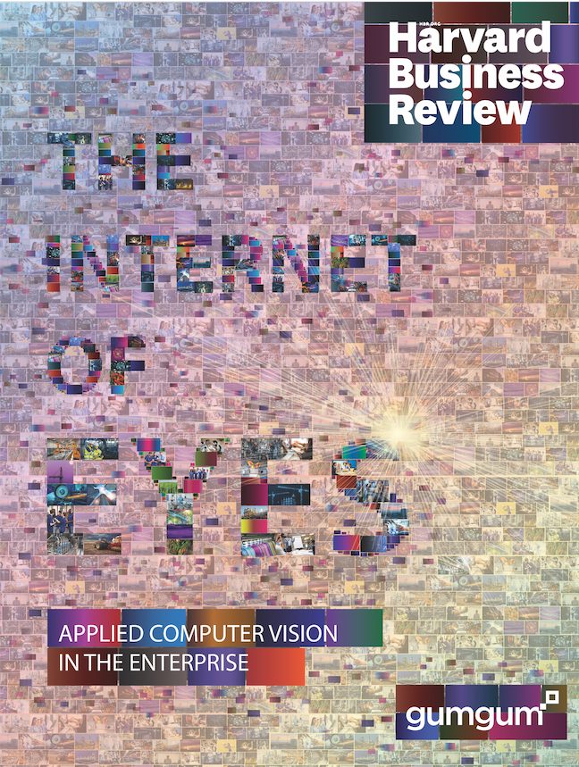 Report cover: the words The Internet of Eyes spelled out in a mosaic of small photos, with the Harvard Business Review and GumGum logos.
